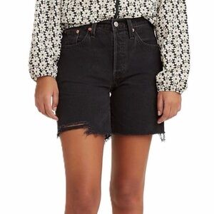 Levi's Black High-Rise Distressed Denim Shorts